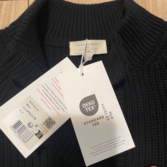 New Sezane Lucas Cotton Wool Jumper Gold Buttons Black Small - Picture 4 of 5